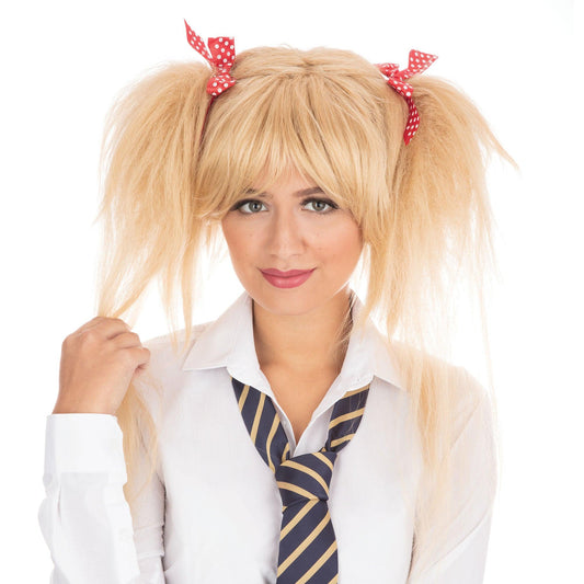 Schoolgirl Wig Blonde/Red Bows - Labreeze