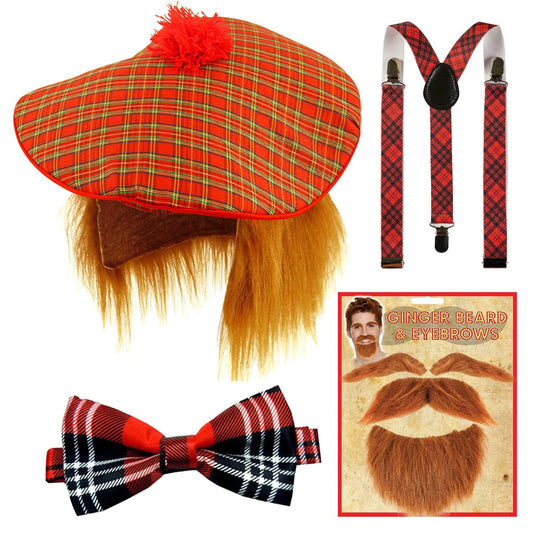 Scottish Hat Ginger Beard Moustache Eyebrow Tartan Braces Bow Tie Burns Night - Labreeze