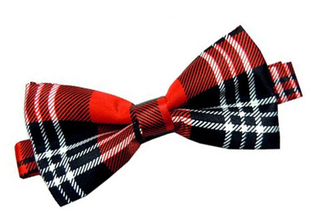 Scottish Red Tartan Checkered Bow Tie Burns Night Dickie Bow Striped Tie - Labreeze