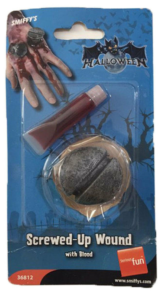 Screwed up Wound with Blood Halloween Scary Zombie Party Makeup Prop - Labreeze