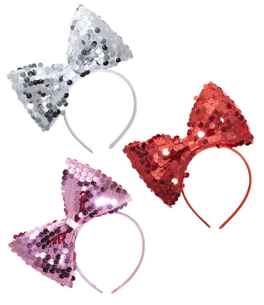 Sequin Bow Headband Fancy Dress Accessory Hair Band Ladies 80's Hen Night - Labreeze