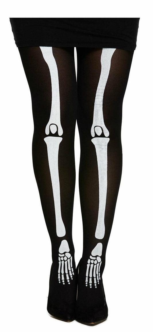 Sexy Black Skeleton Tights White Bone Print Ladies Halloween Fancy Dress Pants - Labreeze