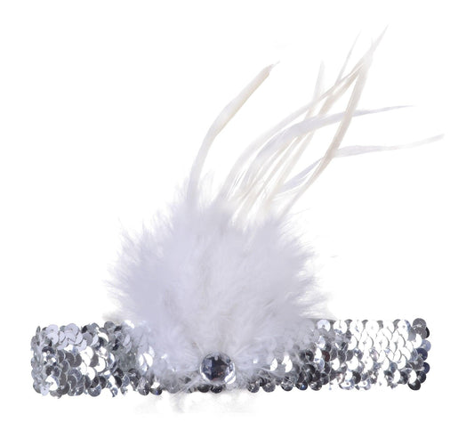 Silver Flapper Headband (Sequin with Feather) - Labreeze