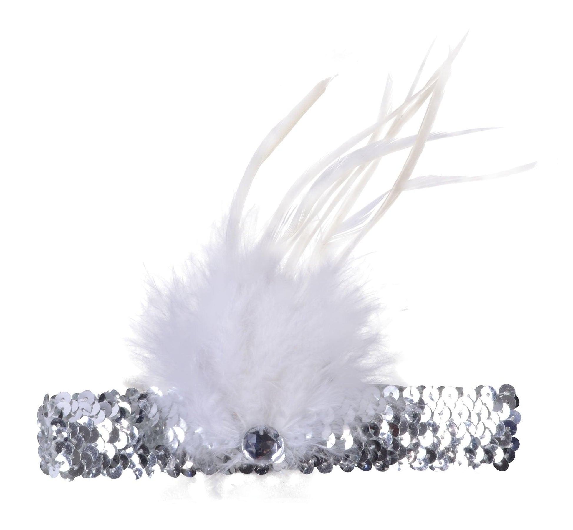 Silver Flapper Headband (Sequin with Feather) - Labreeze