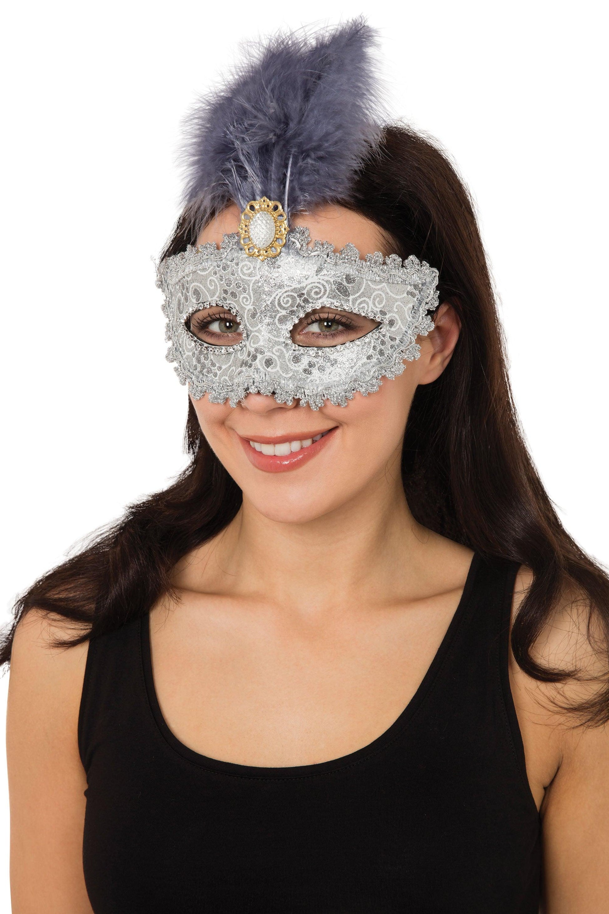 Silver Gilted with Tall Feather with Stone Mask - Labreeze