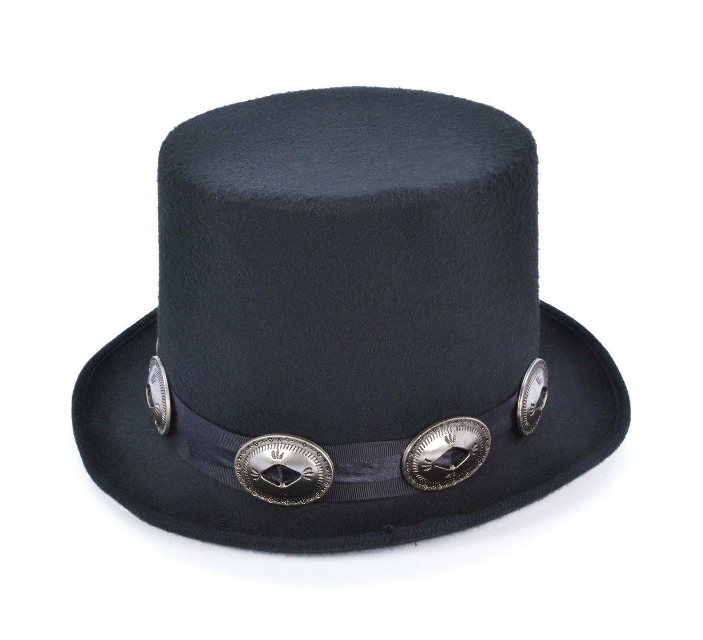 Slash Style Adult Black Rocker Top Hat with Decorated BanFancy Outfit Accessory - Labreeze
