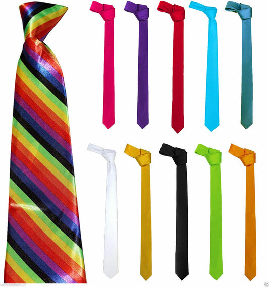 Solid Color Plain & Striped Slim Skinny Satin Tie Necktie - Labreeze