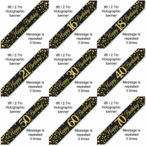 Sparkling Fizz Banner Black Gold Happy Birthday Holographic Party Decorations - Labreeze