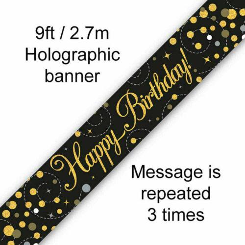 Sparkling Fizz Banner Black Gold Happy Birthday Holographic Party Decorations - Labreeze