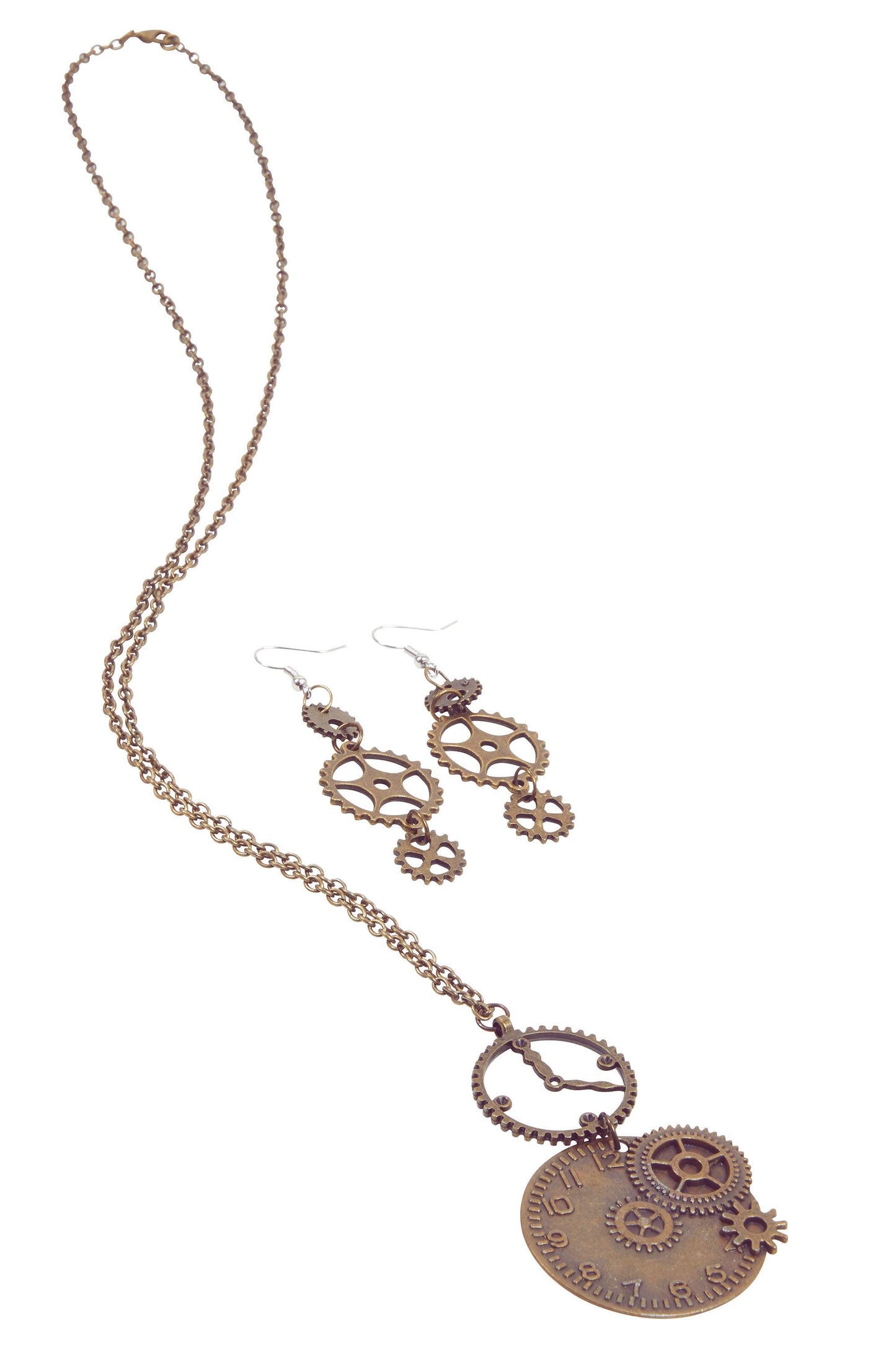 Steampunk Clock Necklace + Gear Earrings - Labreeze