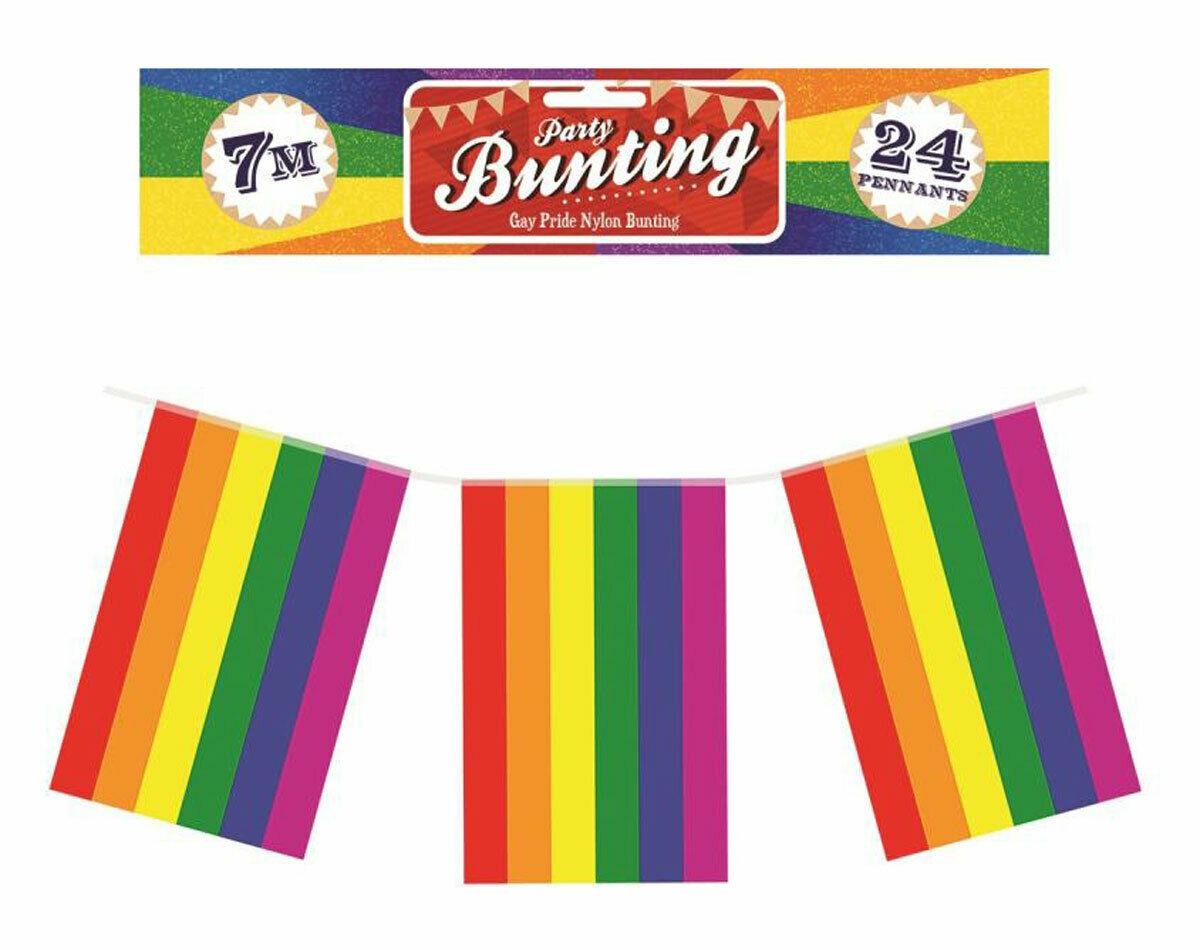 Striped Rainbow Pride Party Square Bunting 7M 24 Flags LGBT Party Decorations - Labreeze