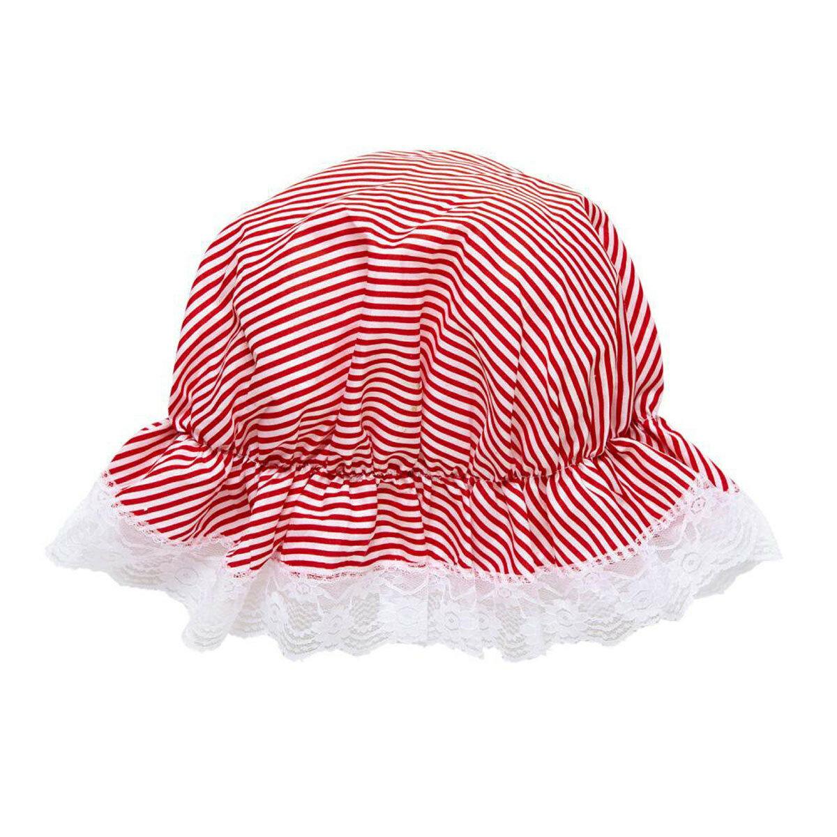 Stripped Mob Cap Bonnet with Lace Detailing Traditional Victorian Fancy Dress - Labreeze