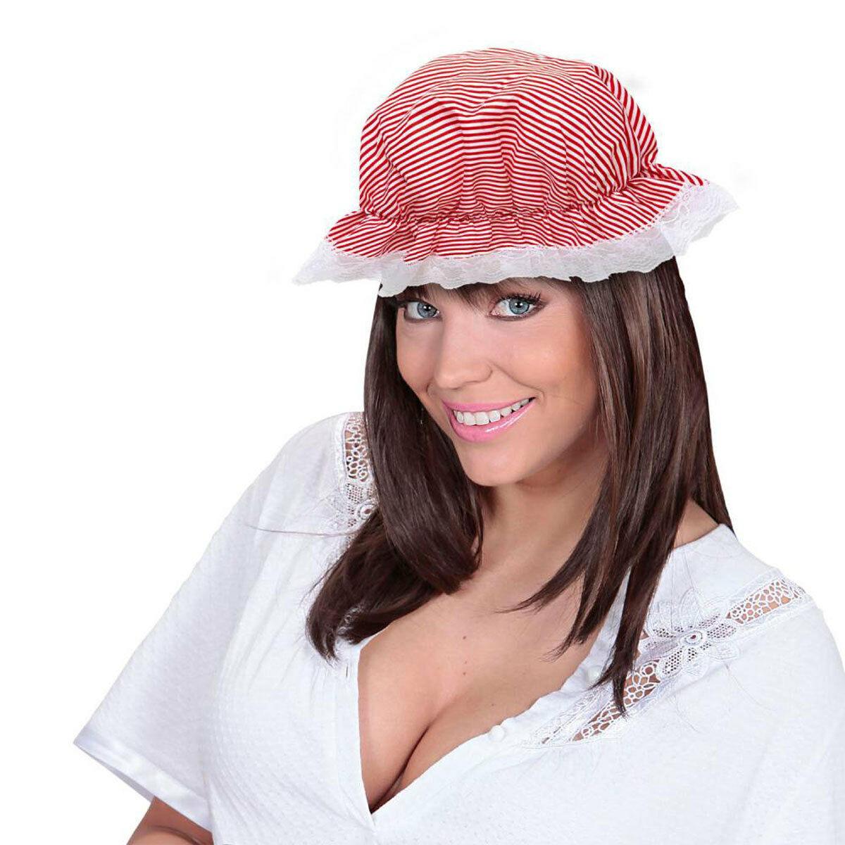 Stripped Mob Cap Bonnet with Lace Detailing Traditional Victorian Fancy Dress - Labreeze