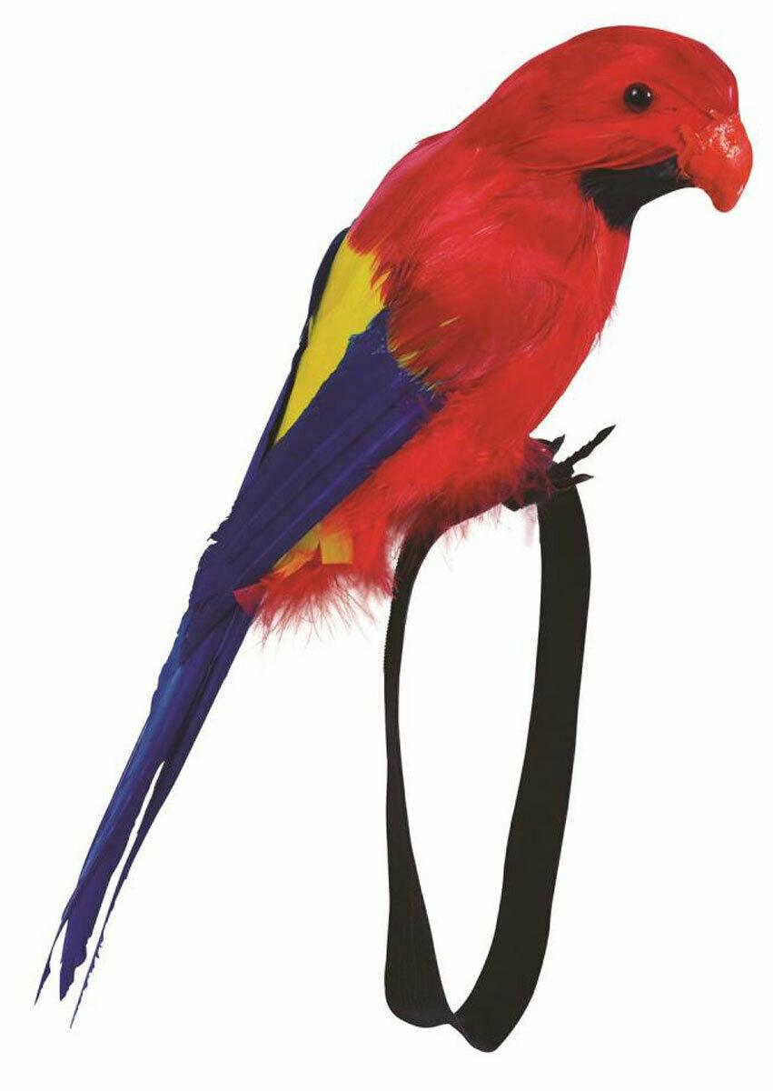 Stuffed Feather Parrot with Feathers on elasticated band Pirate Party Prop - Labreeze
