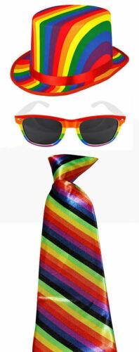 Support NHS LGBT Rainbow Topper Hat Dark Lens Glasses Striped Tie Gay Pride - Labreeze