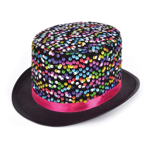 Top Hat Black Multi Sequin Party Hat shimmer work - Labreeze
