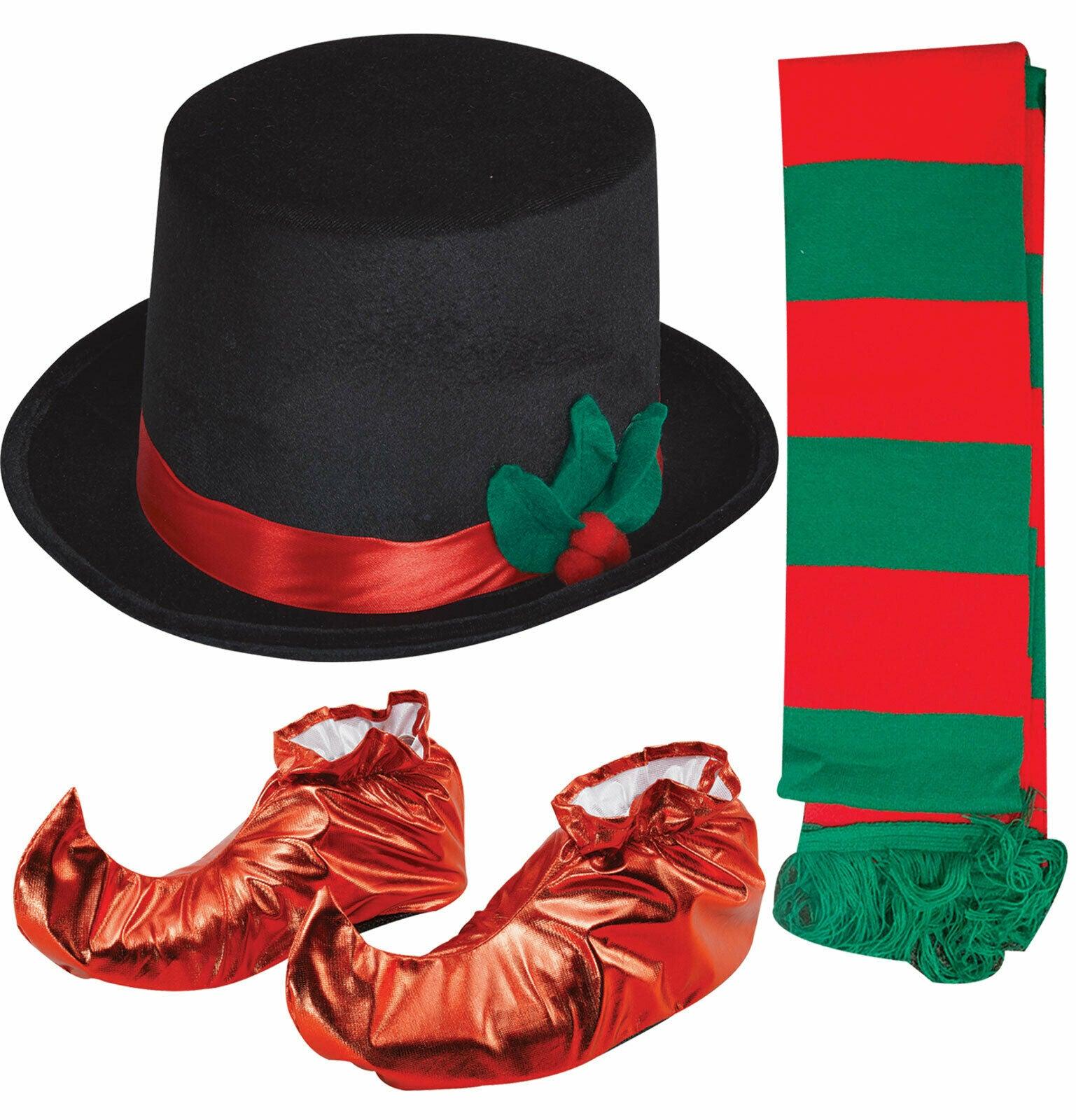 Top Hat W/Mistletoe Scarf Red Shoe Covers Christmas Snowman Fancy Dress - Labreeze