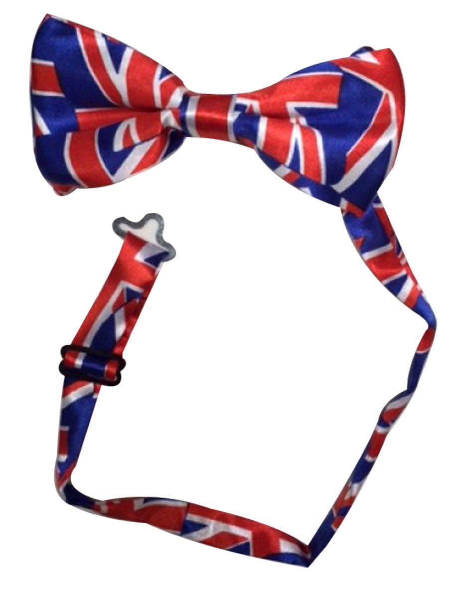 Union Jack Flag Bow Tie British Jubilee Pre Tied English GB UK Fancy Dress Accessory - Labreeze
