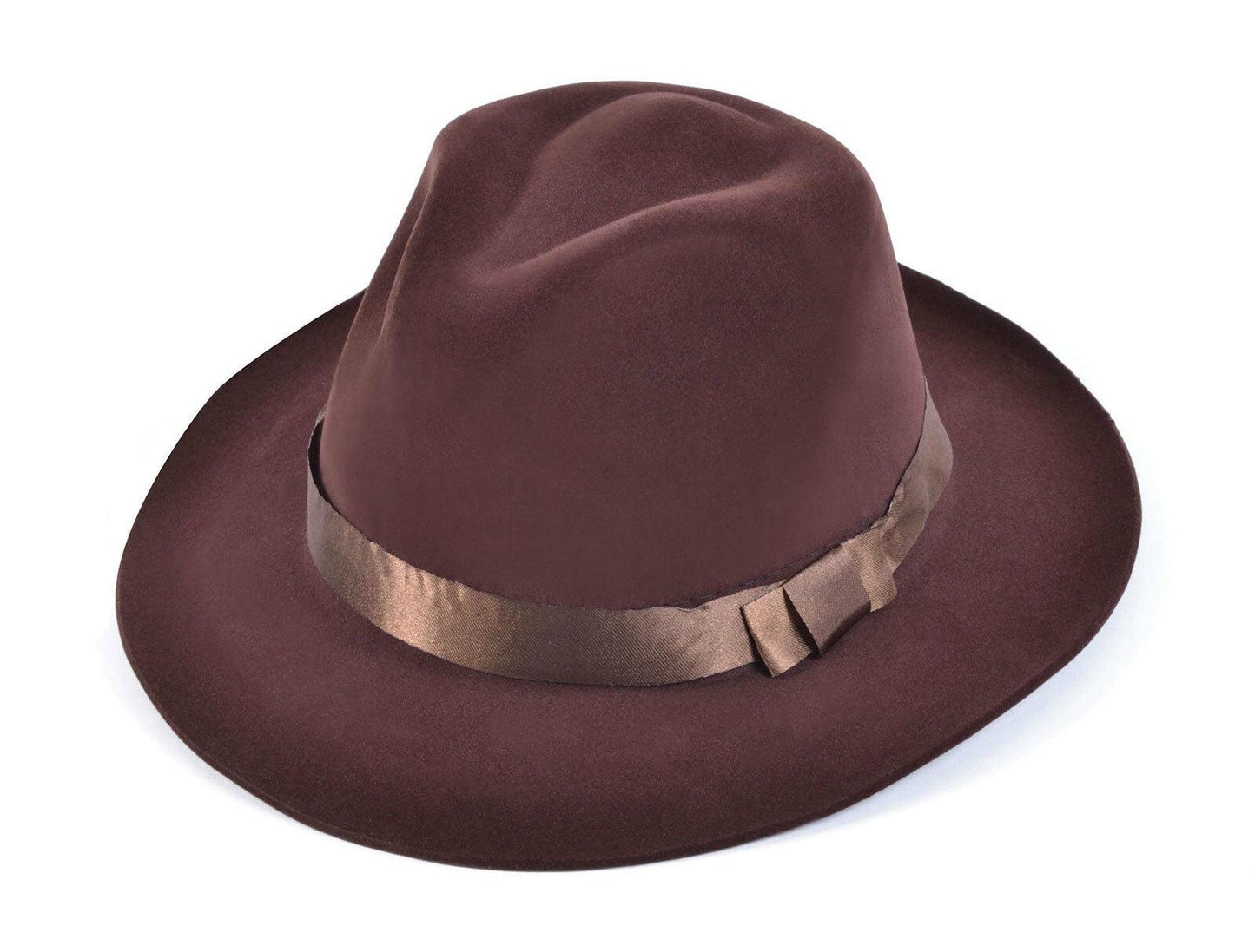 Unisex Brown Velvet Fedora Hat Indiana Jones Gangster 1920S Adults Fancy Dress - Labreeze