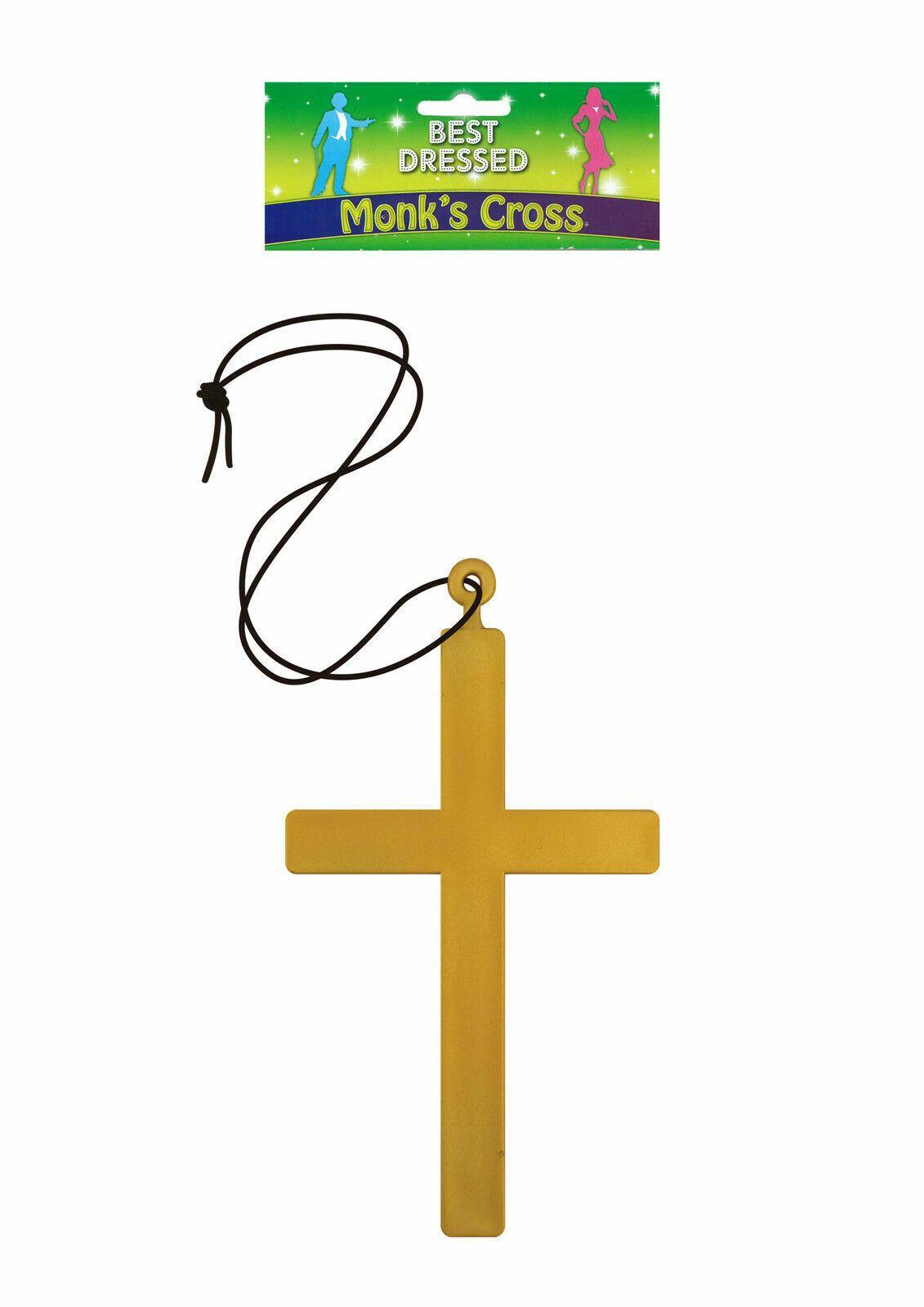 Unisex Monks Cross Gold with Black Necklace Halloween Nun Fancy Dress Accessory - Labreeze