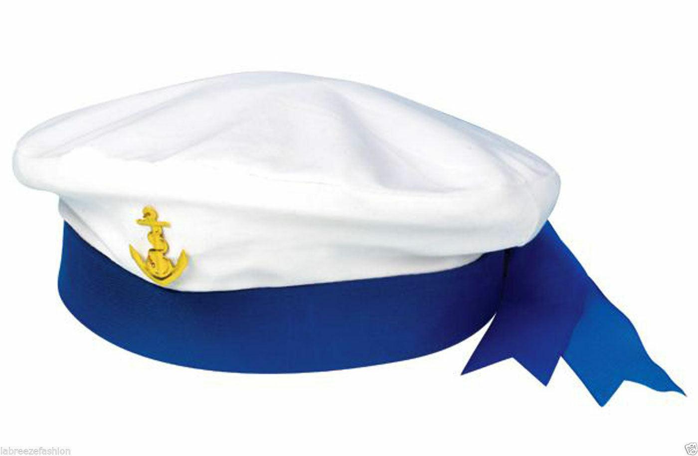 Unisex Sailor Hat with Blue Ribbon Captain Fancy Dress Accessory - Labreeze