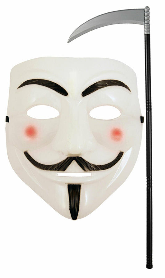 V for Vendetta Face Mask Grim Reaper Scythe Halloween Horror Fancy Dress Set - Labreeze