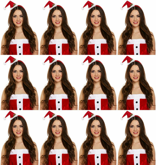 Value Pack of 12 Funky Mini Santa Hat On Headband Christmas Xmas Party Hat - Labreeze