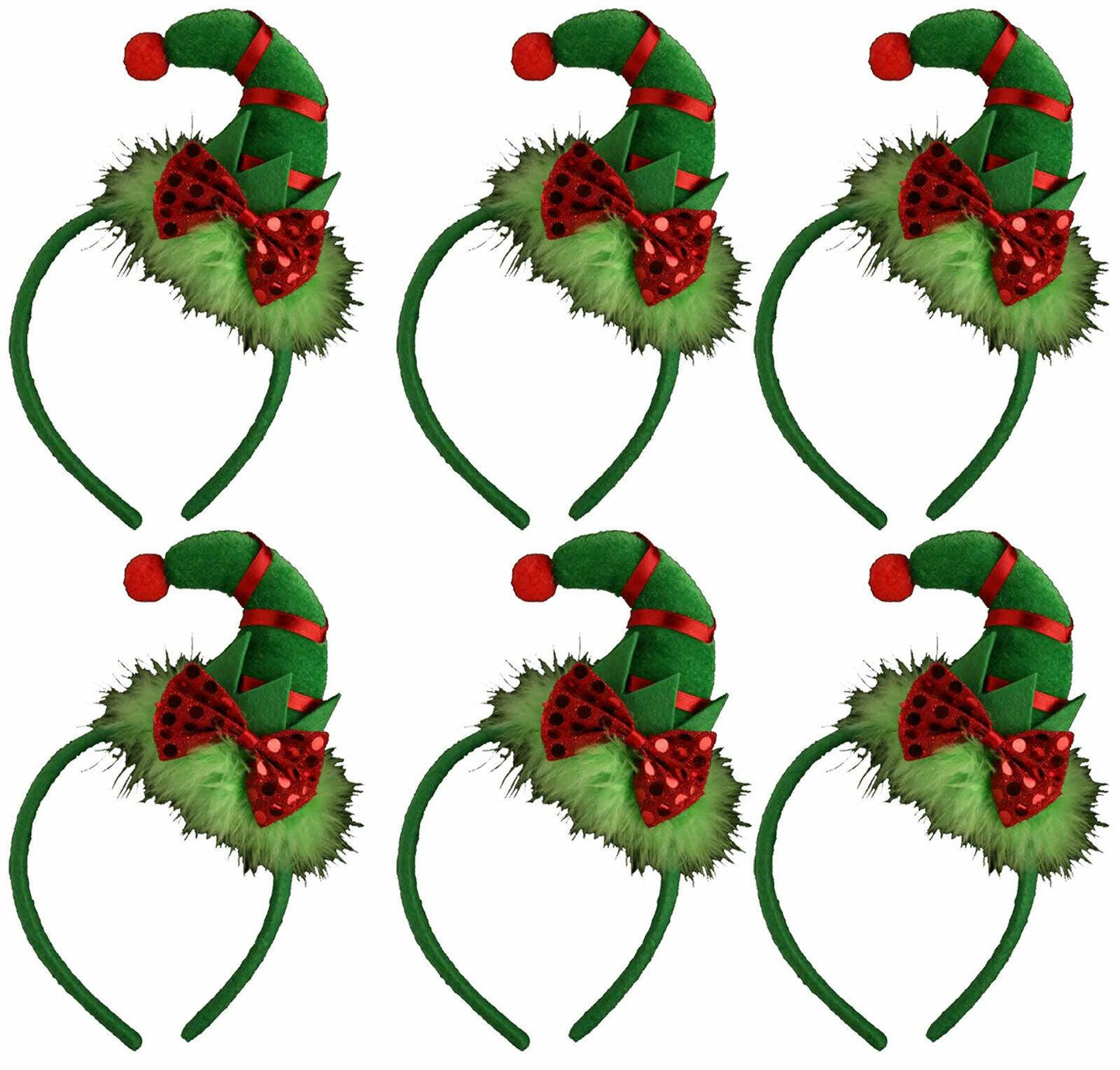 Value Pack of 6 Funky Elf Headband with Sequin Bow Christmas Xmas Fancy Dress - Labreeze