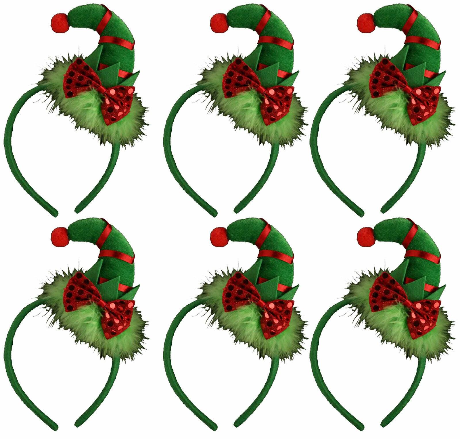Value Pack of 6 Funky Elf Headband with Sequin Bow Christmas Xmas Fancy Dress - Labreeze