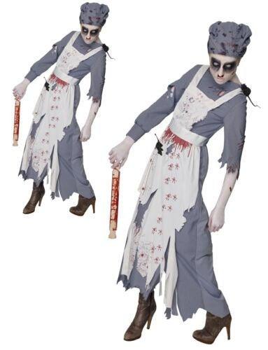 Victorian Maid Zombie Ladies Fancy Dress Halloween Horror Adults Costume Outfit - Labreeze