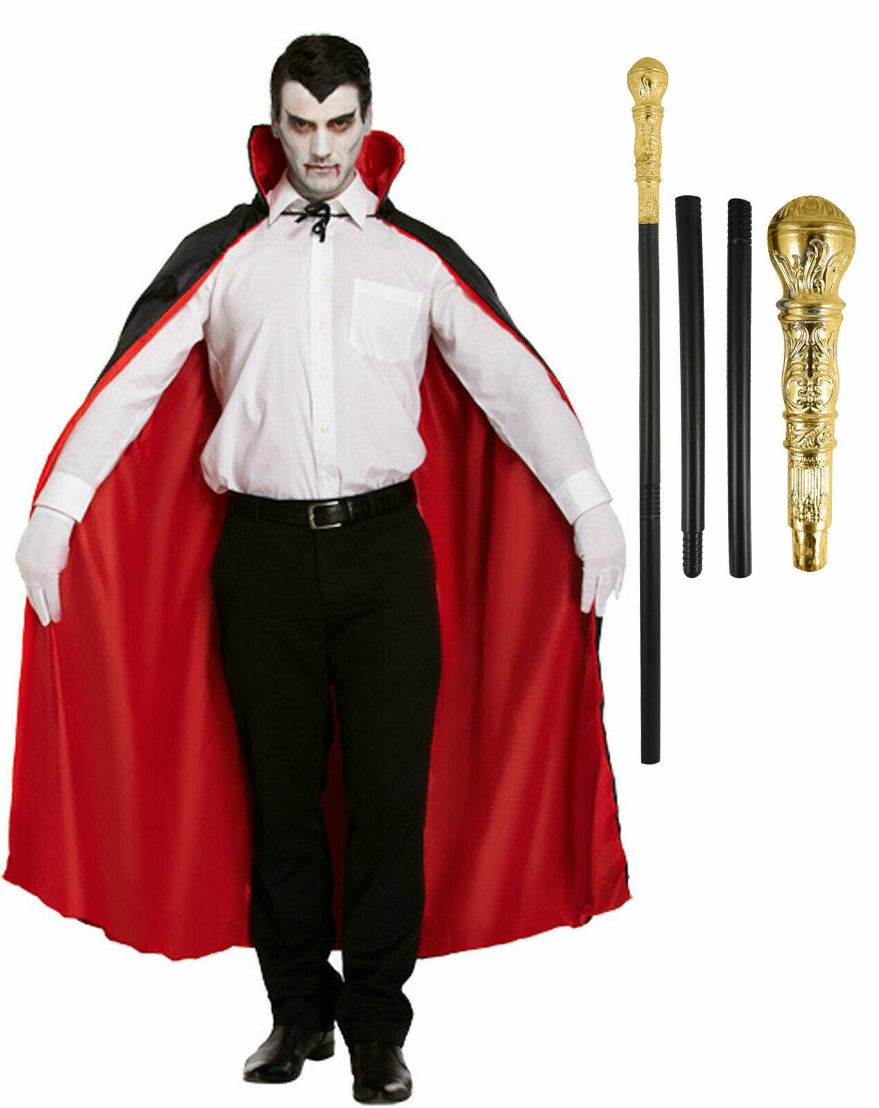 Victorian Vampire Reversible Cape Gold Cane Stick Halloween Dracula Costume - Labreeze