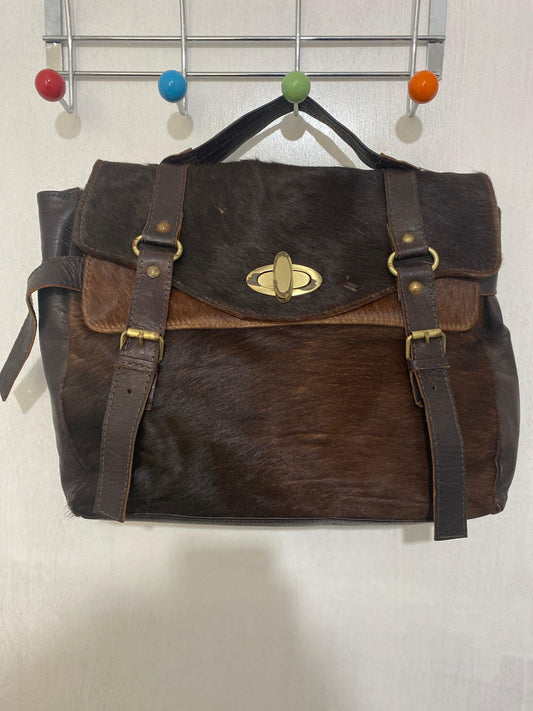 Vintage handmade real fur leather shoulder handbag Moroccan bag - Labreeze