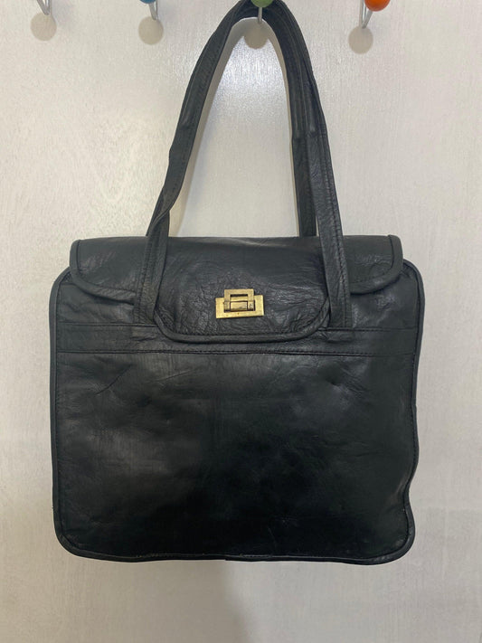 Vintage handmade real leather office handbag Moroccan bag black - Labreeze