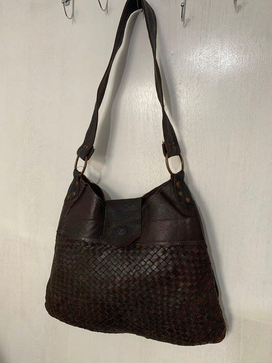 Vintage rusted handmade real leather shoulder handbag Moroccan bag - Labreeze