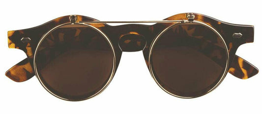 Vintage Style Flip Up Round Sunglasses Steampunk Retro Fancy Dress Goggles - Labreeze