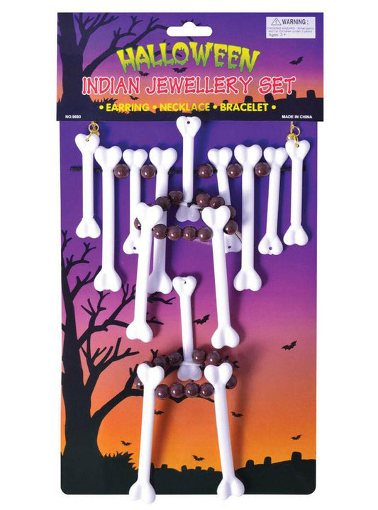 White Bone Jewellery Set Cavewoman Stoneage Necklace Halloween Fancy Dress - Labreeze