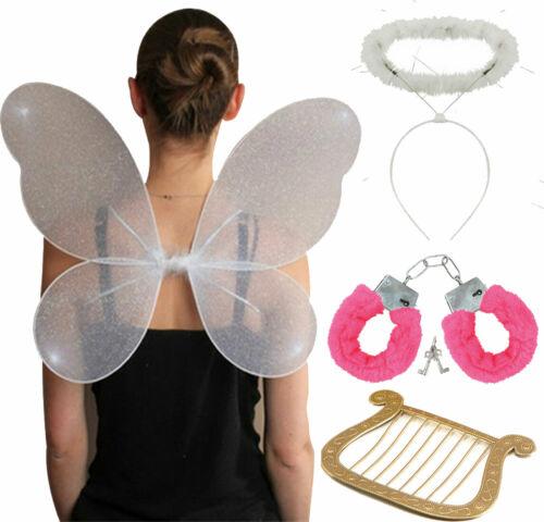 White Halo Net Fairy Wings Angel Harp Fur Handcuffs Fairy Party Fancy Dress - Labreeze