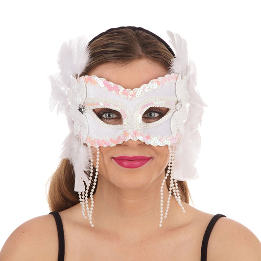 White Velvet + Feathers Mask - Labreeze