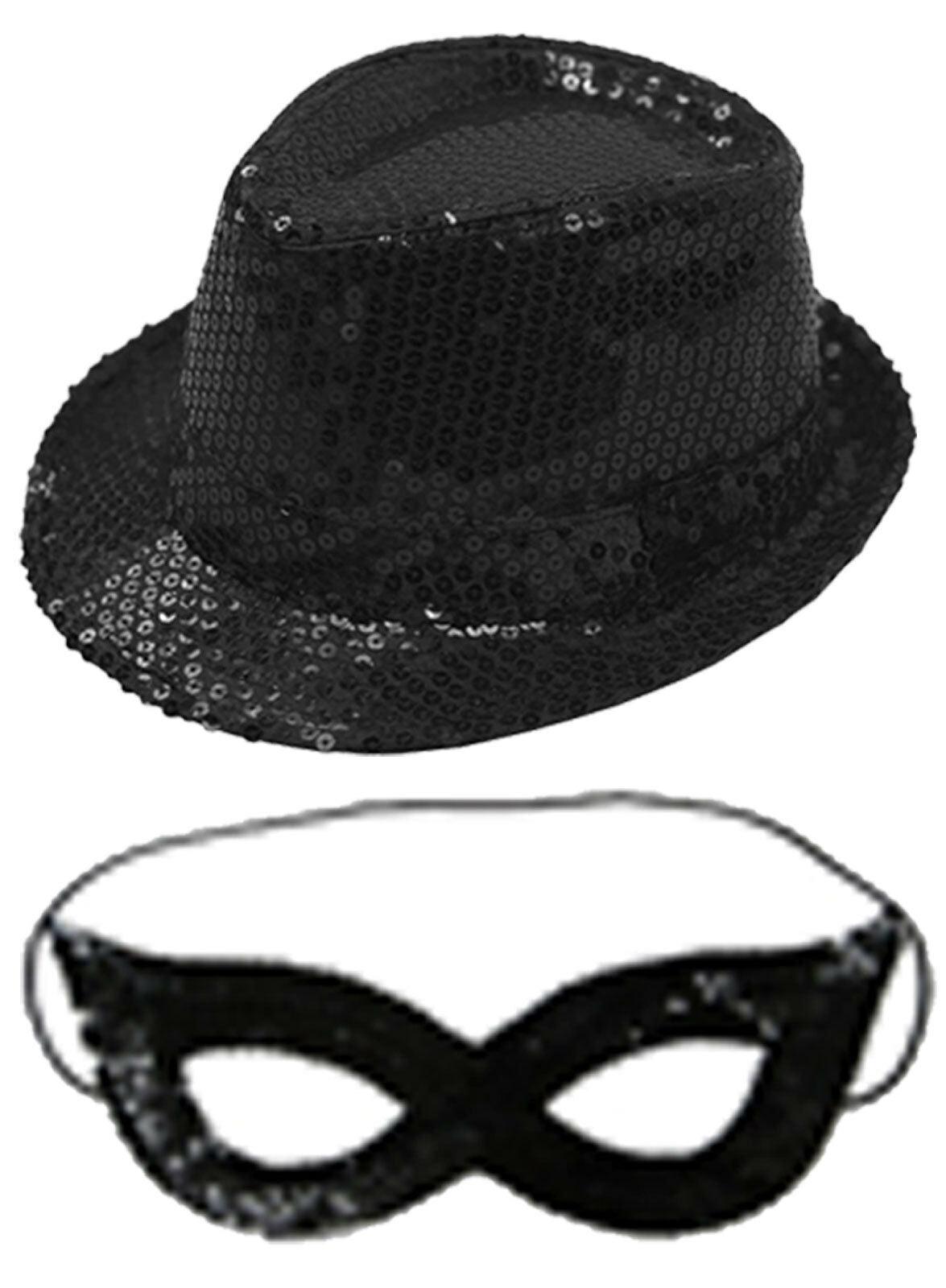 Women Masquerade Sequined Gangster Hat & Face Mask Shining Fancy Dress - Labreeze