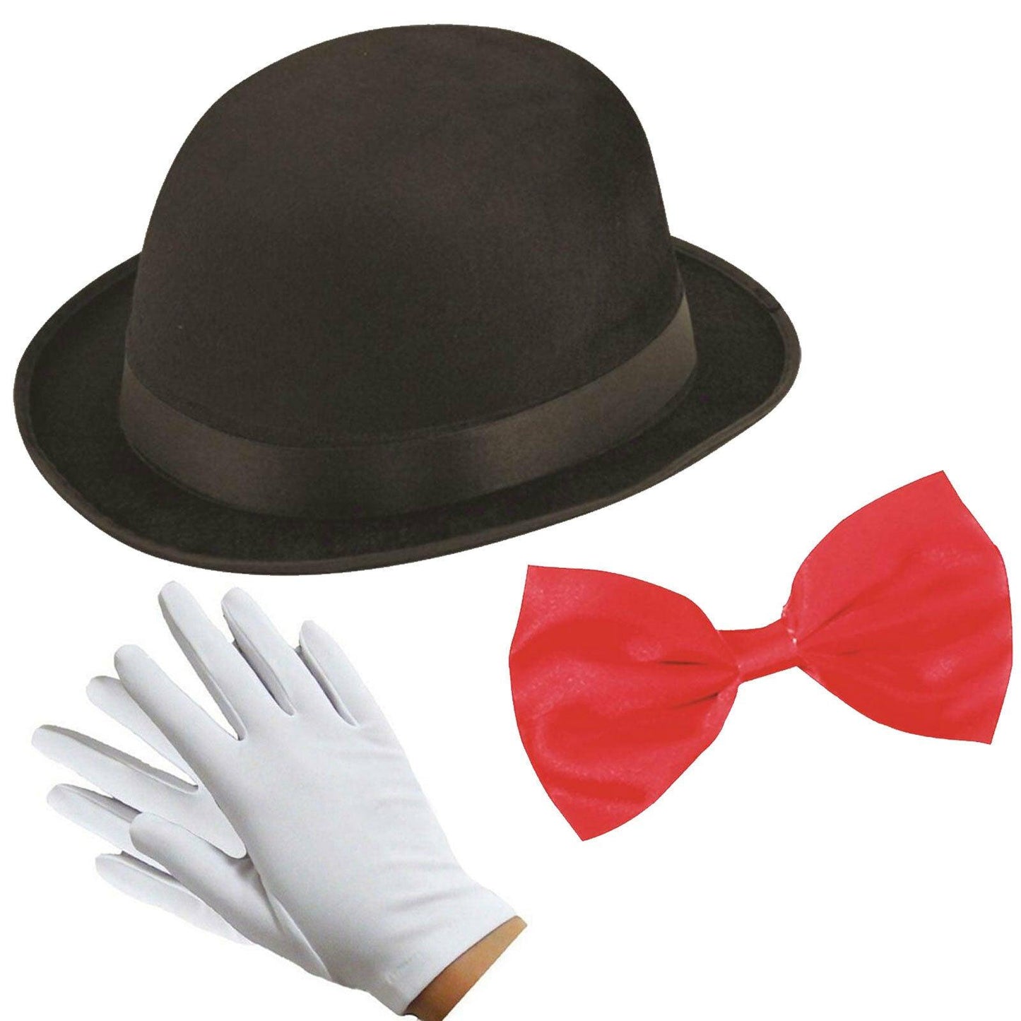 World Book Day Victorian Nanny Kit - Bowler Hat, Bow, Gloves Fancy Dress 3 Pcs Set - Labreeze