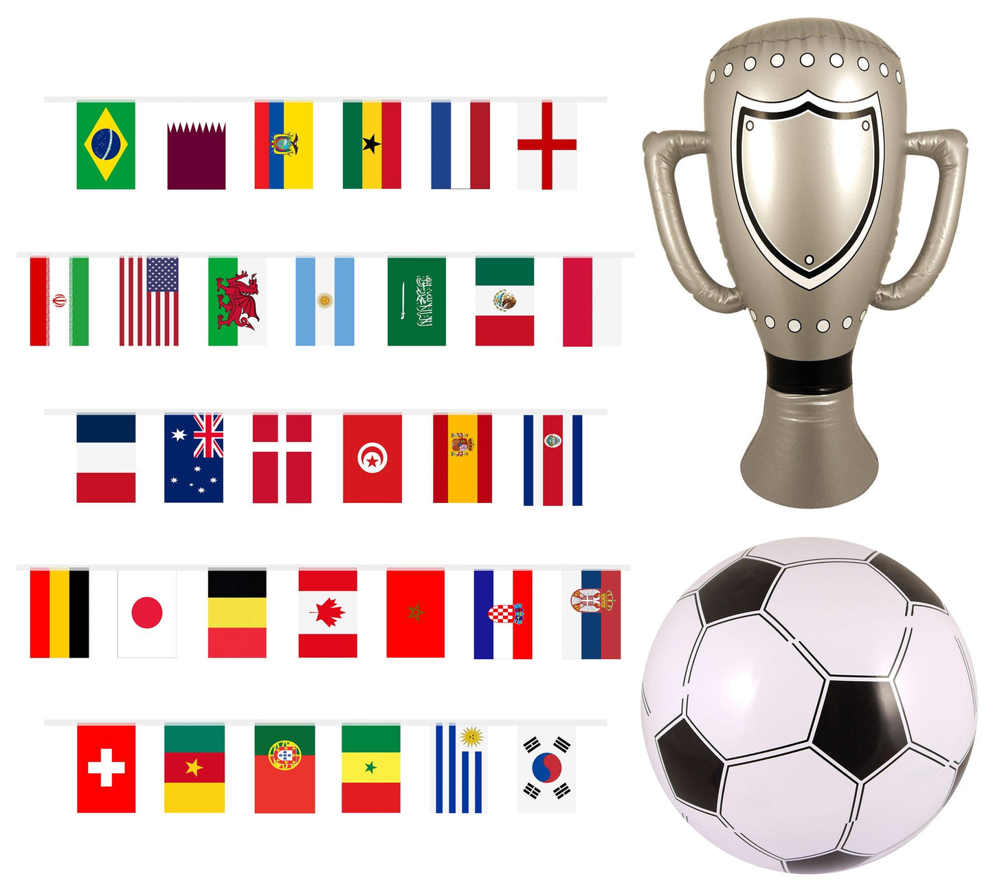 World Cup Bunting 32 Countries Flags Inflatable Football, Trophy World Cup Match Decorations - Labreeze