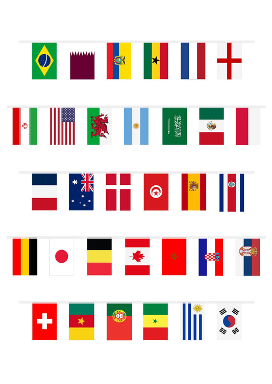World Cup Bunting 7M 32 Countries Flags World Cup Nylon Flags for Home Bars Football Match Decorations - Labreeze