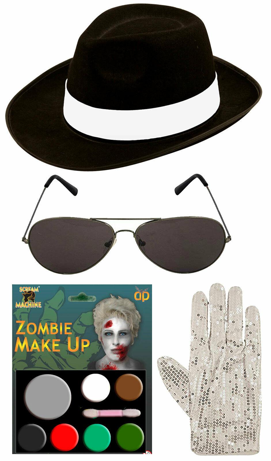 Zombie Michael Jackson Set Hat Gloves Glasses Make Up Pallet Halloween Party Set - Labreeze