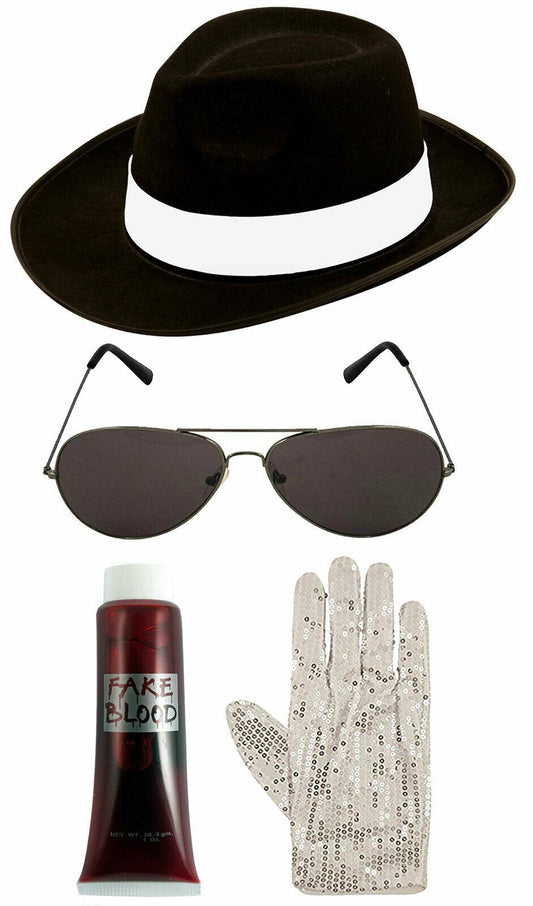 Zombie Michael Jackson Style Set Hat Gloves Glasses Blood Halloween Fancy Dress - Labreeze