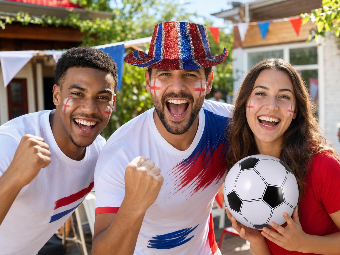 England supporters with Labreeze football party accessories